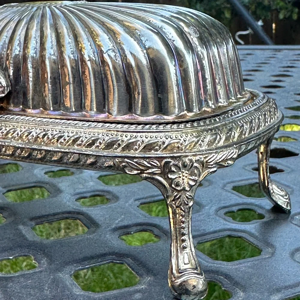 Vintage Silver Tone Footed Trinket Box